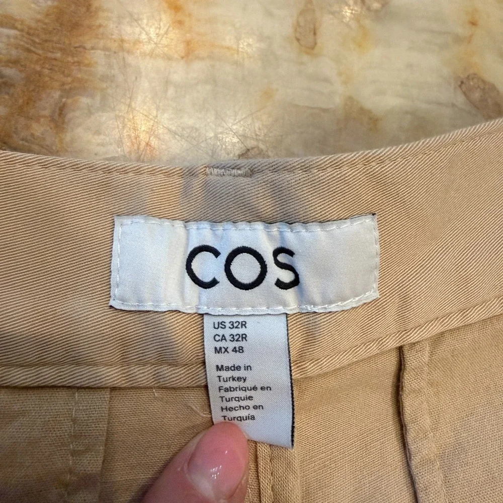 COS Mens Pleated Front Chino Pants Classic‎ Khaki Beige Tapered Leg Size 32R